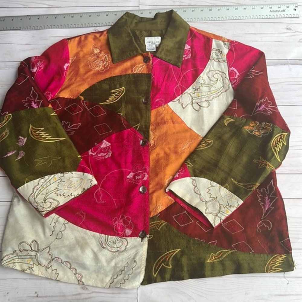 TOTO N KO COLORFUL SILK POLYESTER BLEND JACKET SHIRT‎ SIZE 2X VINTAGE